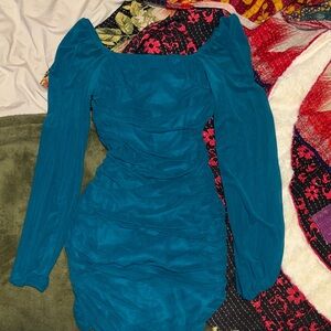 Elegant Teal Long Sleeve Dress